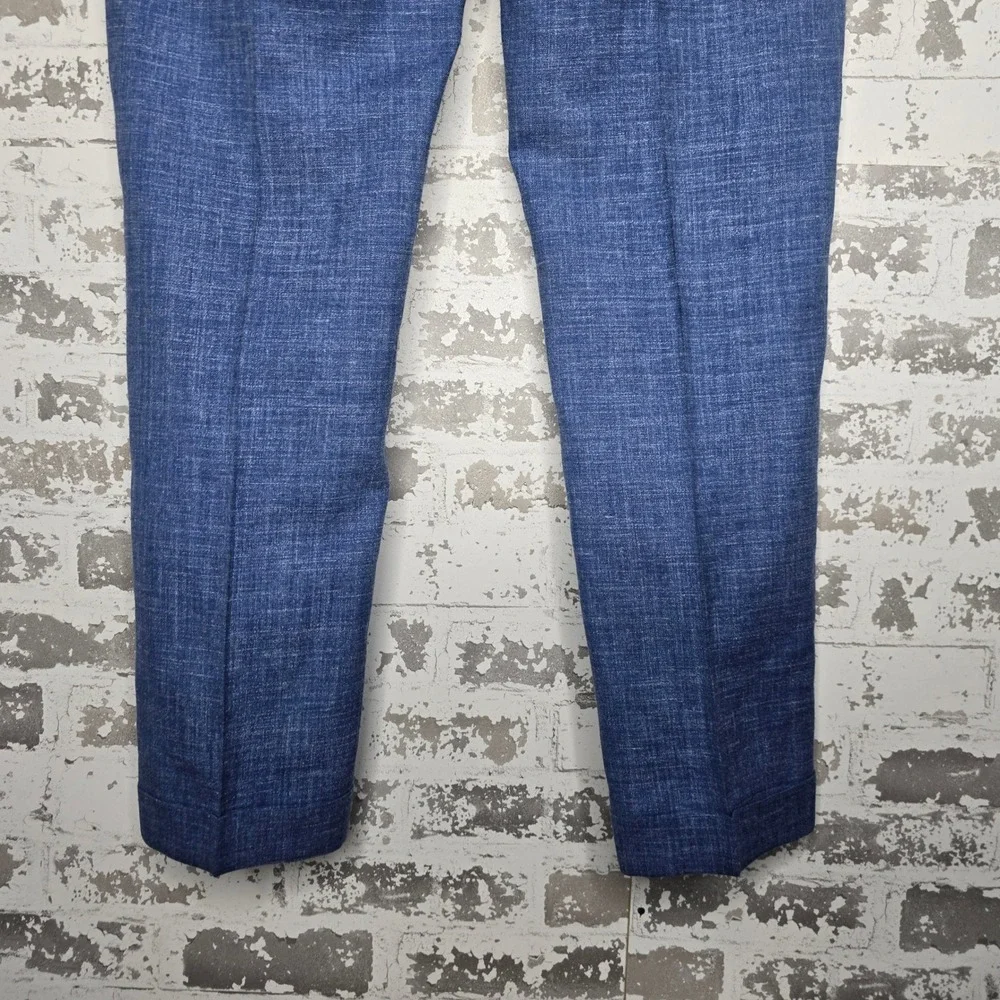 Suitsupply Brescia Blue Linen Wool Silk Blend Dress Pants Mens 34x31 Cuffed Flat